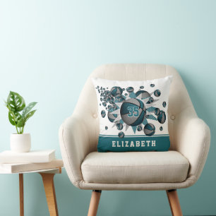 teal grey sports decor basketball blowout cushion