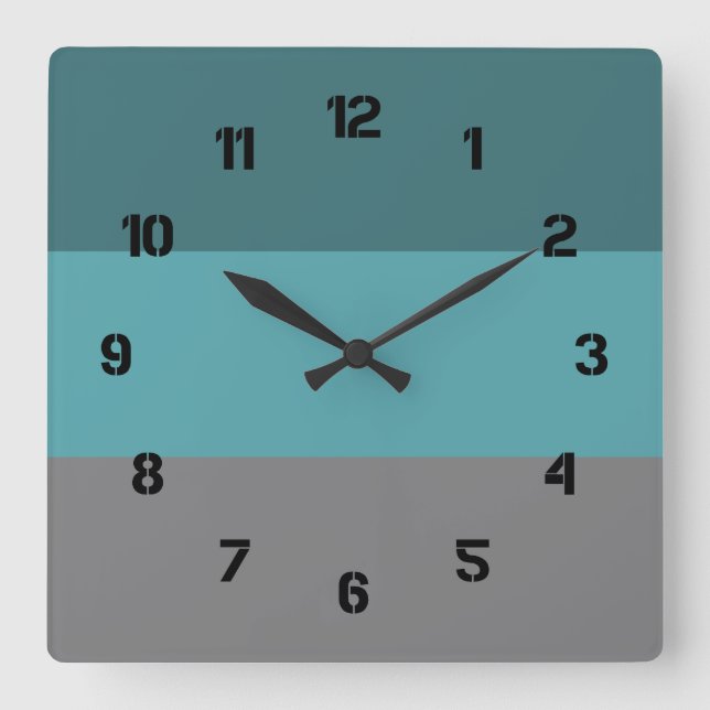 Teal, Grey Stripes Square Wall Clock (Front)