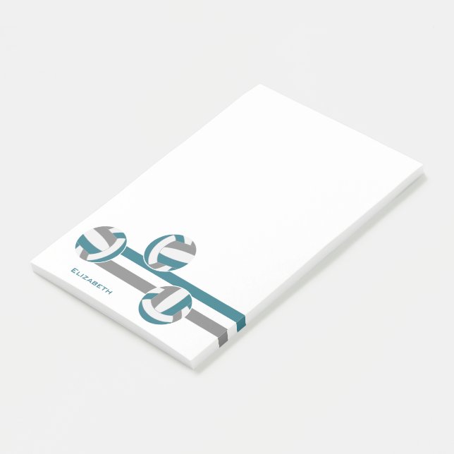 teal grey stripes volleyball team colours post-it notes (Angled)