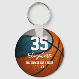 Teal grey team colours girls boys basketball key ring