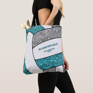 teal grey team colours girls volleyball coach tote bag