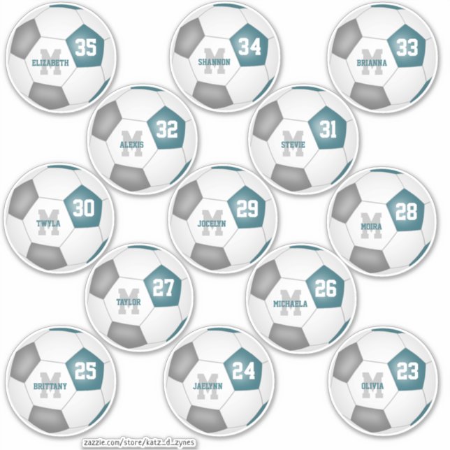 teal grey team colours individual soccer players (Front)