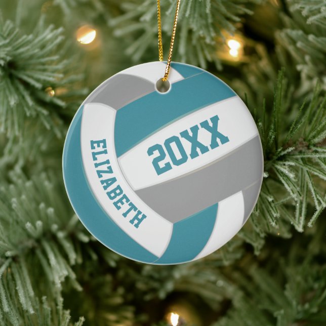 teal grey team colours keepsake volleyball ceramic ornament (Tree)