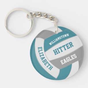 teal grey team colours personalised volleyball key ring