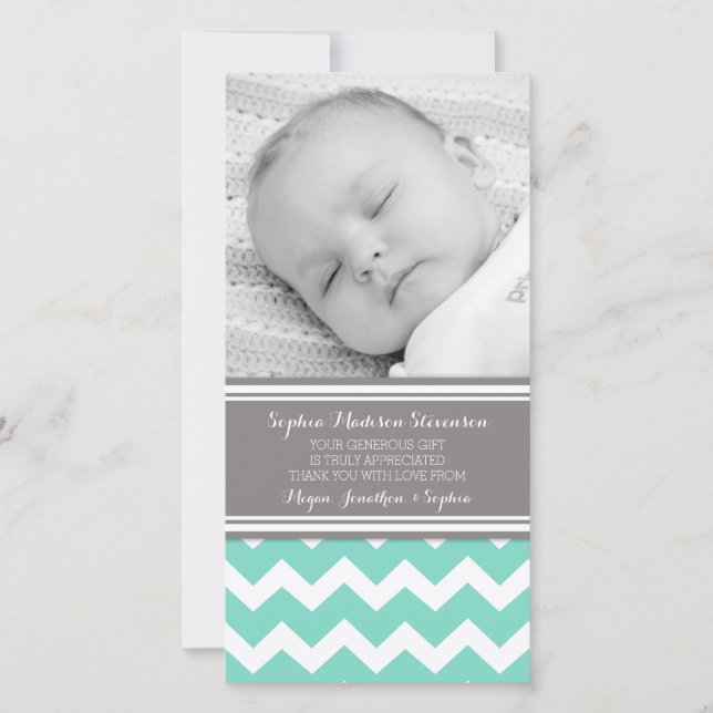 Teal Grey Thank You Baby Shower Photo Cards (Front)