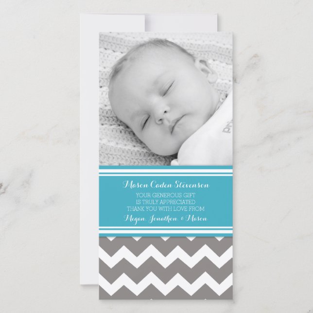 Teal Grey Thank You Baby Shower Photo Cards (Front)