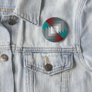Teal grey triangles on burgundy 6 cm round badge
