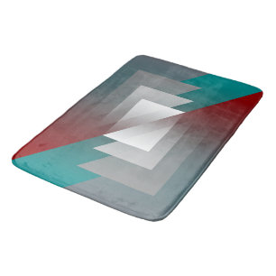 Teal grey triangles on burgundy bath mat