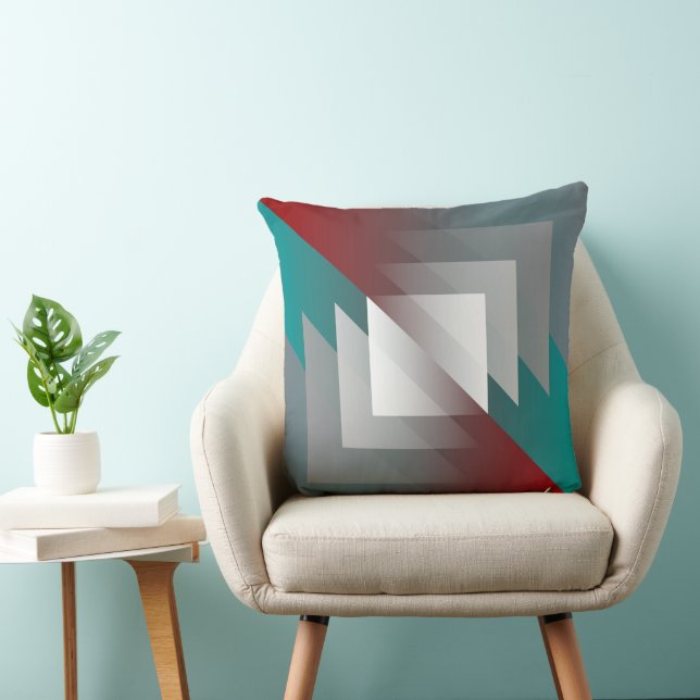 Teal grey triangles on burgundy cushion (Chair)