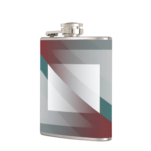 Teal grey triangles on burgundy hip flask (Left)