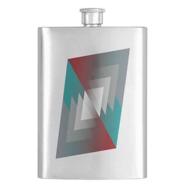 Teal grey triangles on burgundy hip flask (Front)