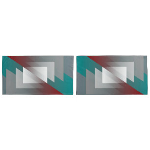 Teal grey triangles on burgundy pillowcase