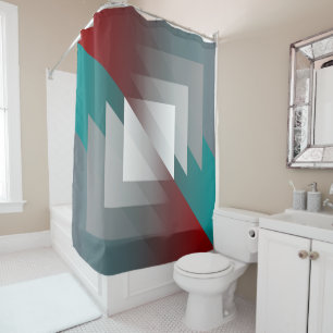 Teal grey triangles on burgundy shower curtain