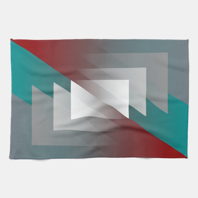 Teal grey triangles on burgundy tea towel (Horizontal)