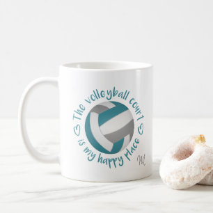 teal grey volleyball court is my happy place coffee mug