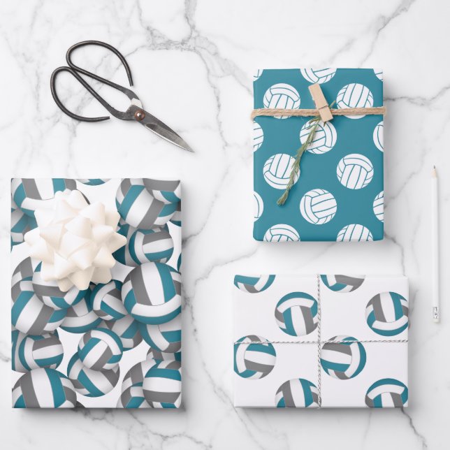 teal grey volleyball patterns any occasion wrapping paper sheet (Front)
