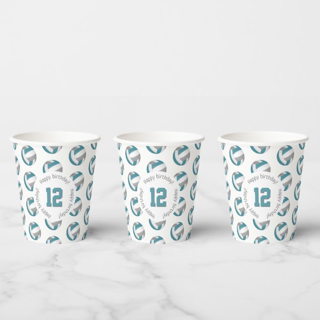 teal grey volleyballs girls boys birthday party paper cups (Multi)