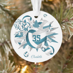 teal grey volleyballs stars girls name keepsake ornament