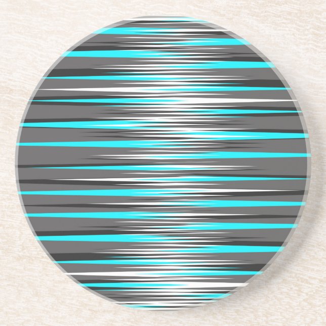 Teal, Grey, White, & Black Stripes Coaster (Front)
