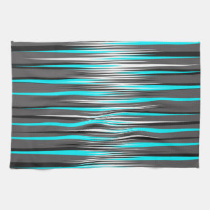 Teal, Grey, White, & Black Stripes Tea Towel