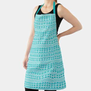Teal Grunge Aztec Tribal Pattern Apron