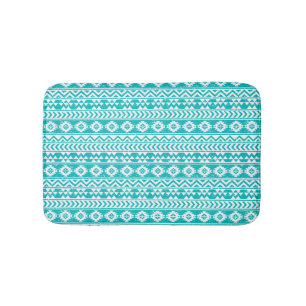 Teal Grunge Aztec Tribal Pattern Bath Mat