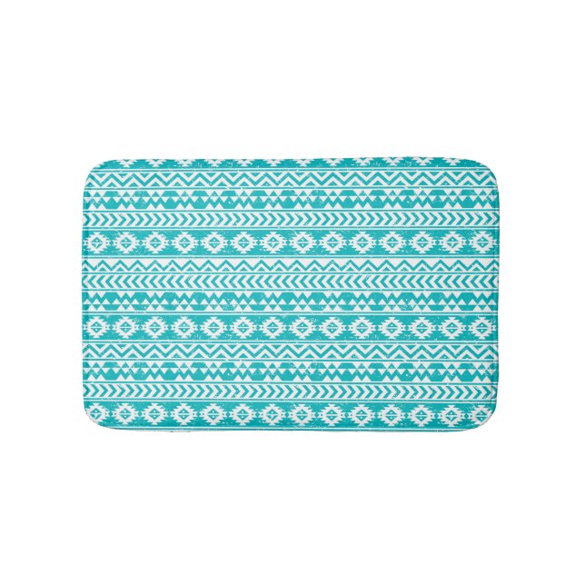 Teal Grunge Aztec Tribal Pattern Bath Mat (Front)