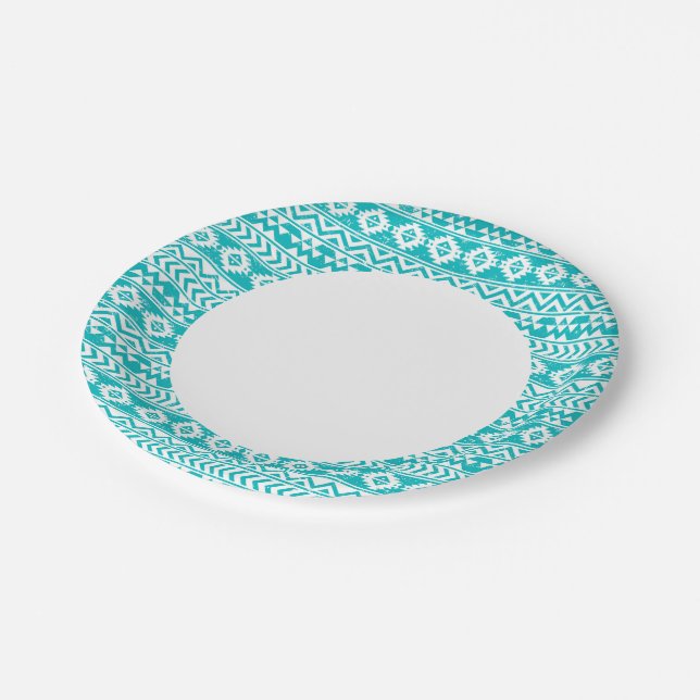 Teal Grunge Aztec Tribal Pattern Paper Plate (Angled)