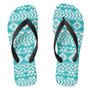 Teal Grunge Aztec Tribal Pattern Thongs