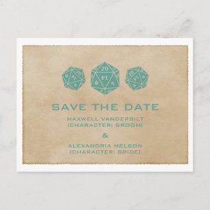 Teal Grunge D20 Dice Gamer Save the Date Postcard