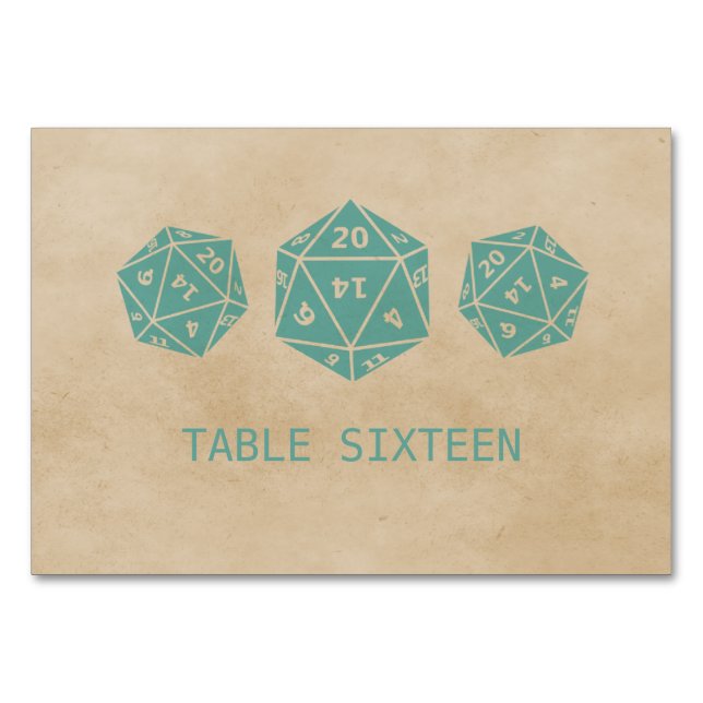Teal Grunge D20 Dice Gamer Table Card (Front)