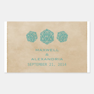 Teal Grunge D20 Dice Gamer Wedding Stickers