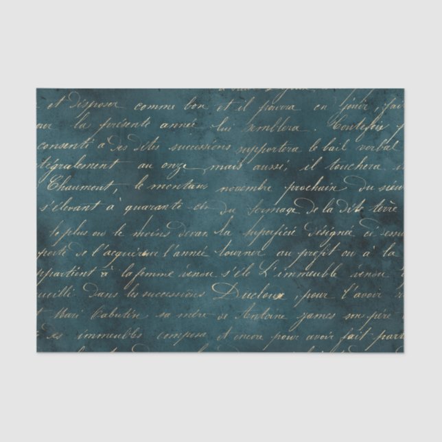 Teal Grunge Vintage Calligraphy Tissue Paper (Front)