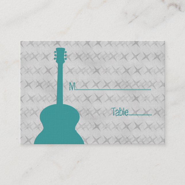 Teal Guitar Grunge Place Card (Front)