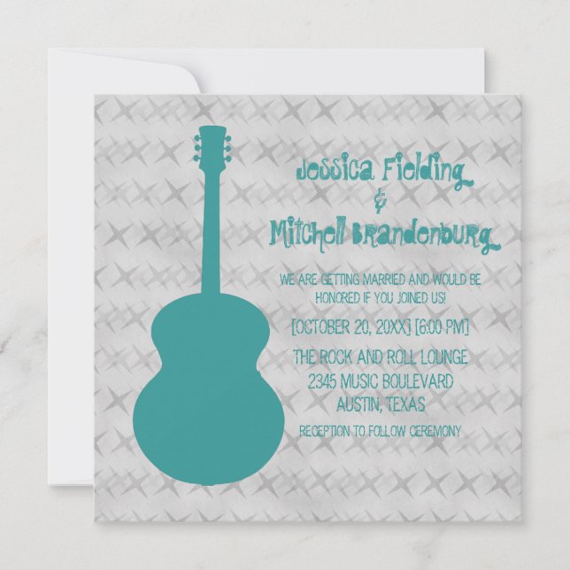 Teal Guitar Grunge Wedding Invite (Front)