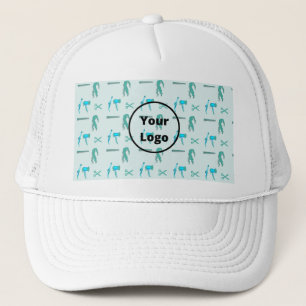 Teal hairdresser business pattern trucker hat