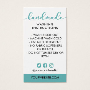 Teal Handmade Wash Instructions Social Media
