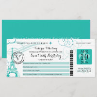 Teal Happy Birthday Boarding Pass to Paris France