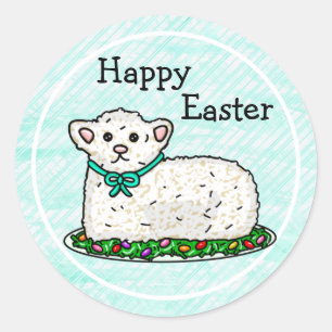 Teal Happy Easter   Lamb Cake  Classic Round Sticker