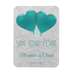 Teal Heart Balloons Save The Date Magnet