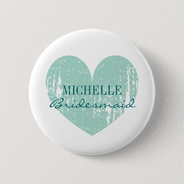 Teal heart bridesmaids buttons | Personalised name (Front)