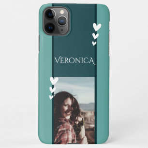Teal Heart Decor Photo Template Calligraphy Custom iPhone 11Pro Max Case