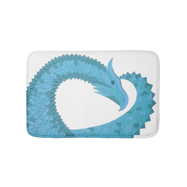 Teal heart dragon on white bath mat (Front)
