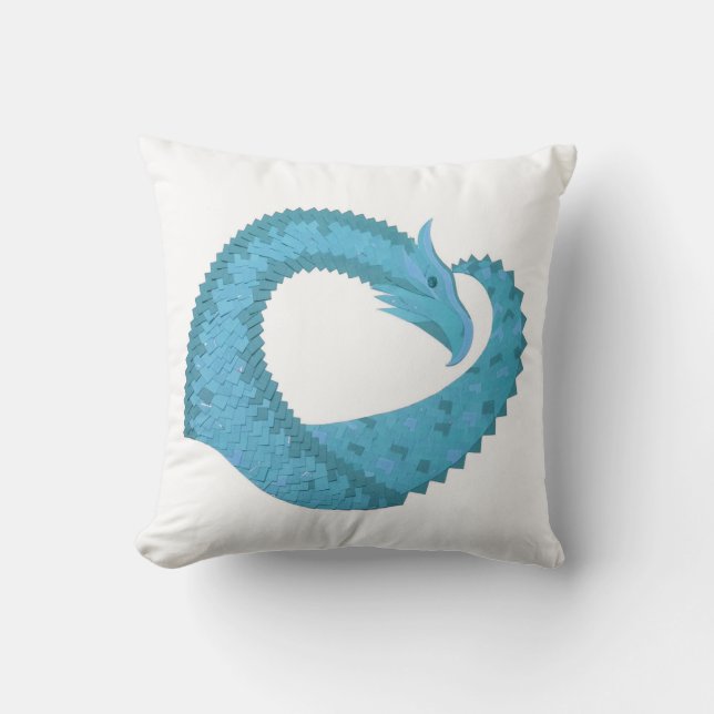 Teal heart dragon on white cushion (Front)