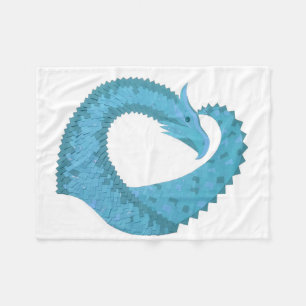 Teal heart dragon on white fleece blanket