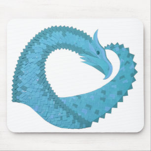 Teal heart dragon on white mouse pad