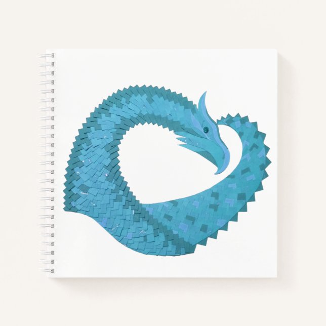 Teal heart dragon on white notebook (Front)