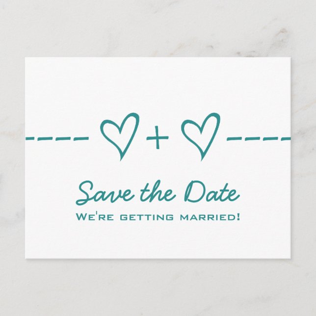 Teal Heart Equation Save the Date Postcard (Front)