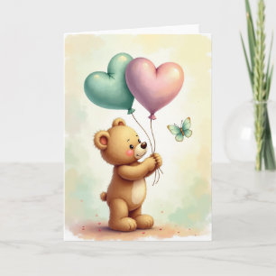 Teal Heart Fathers Day Bear Card