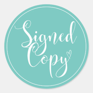 Teal Heart Handwriting Signed Copy Classic Round Sticker